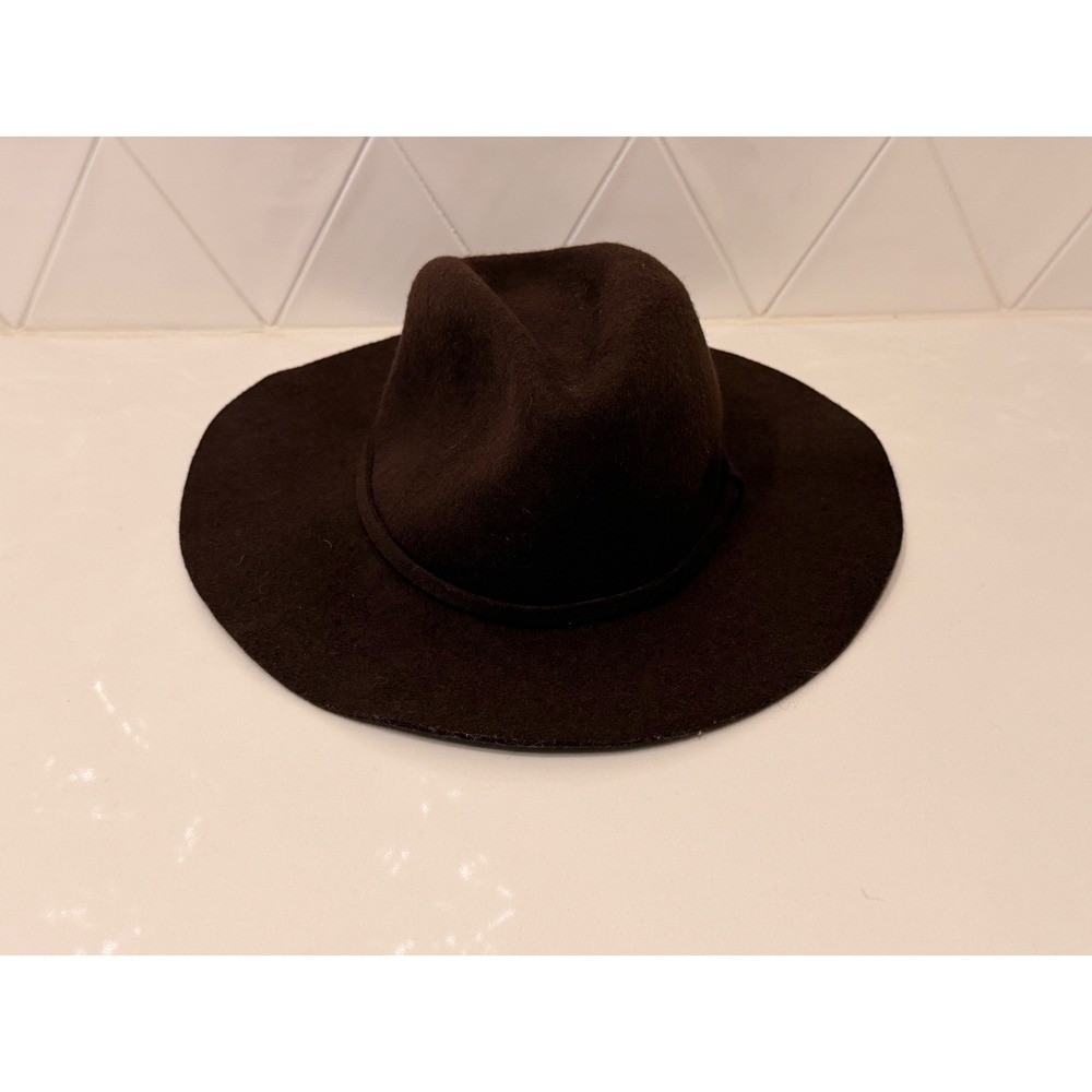 J.Crew Brown Wool Fedora Hat Wide Brim Felt Panama Hat S/M 112535
